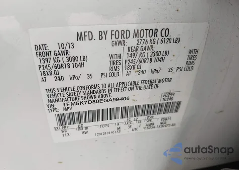 2014 Ford Explorer Xlt from USA, damaged, VIN 1FM5K7D80EGA99406